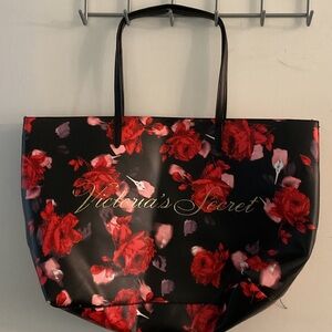 Victoria's Secret Black and Red Rose Tote
